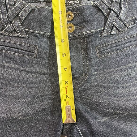 Vintage Y2K FRAGILE Jeans Low Rise Flare Glitter Button Dark Wash Womens 7 Blue - Picture 5 of 13